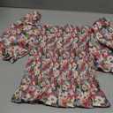 Womens Puff Short Sleeve Babydoll Tops Floral Summer Peplum Blouse Smocked Square Neck Loose Fit Ruffle Dressy Tee Shirts Pink Size M