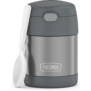 THERMOS FUNTAINER Insulated Food Jar, 10 Ounce, Kid Friendly Food Jar with Foldable Spoon, Gray