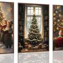 3pcs Christmas Prints Wall Art - Festive Christmas Tree with Gifts Paintings Children Caroling Poster Santa Claus Reading Picture Wall Decor for Home Living Room Bedroom Christmas Holiday Decor Unframed (12x16)