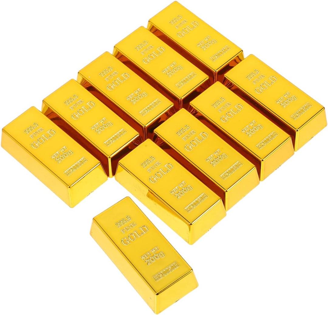 Vaguelly 10pcs Simulation Gold Bars Imitation Plastic Gold Bar Decor for Pirate Party Halloween and Stage Props Chic Design Compact for Boy Girl