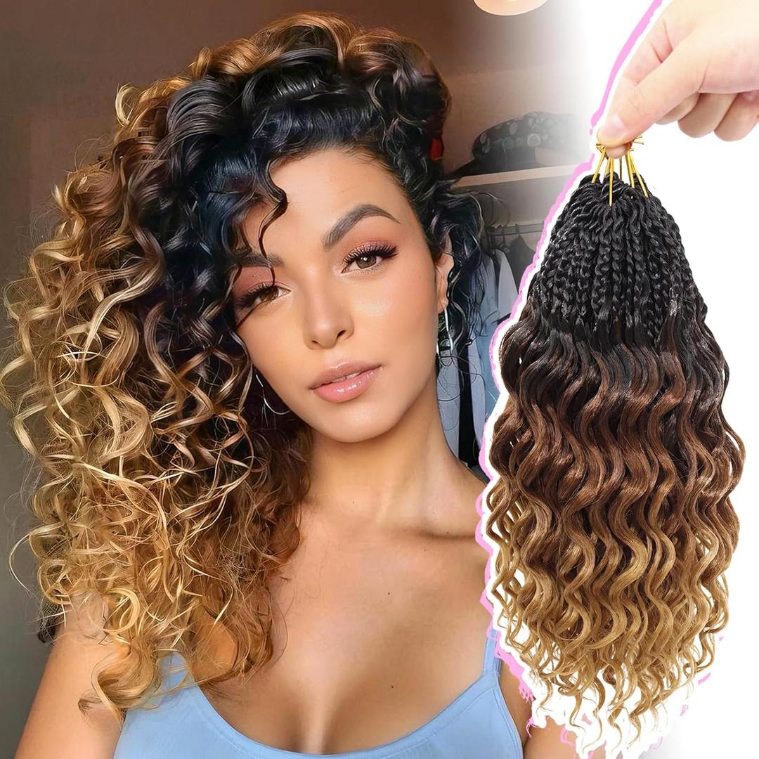 Gowit Pre Looped Deep Wave Crochet Hair 12 Inch 7 Packs Short Curly Crochet Hair for Black Women Ombre Brown Blonde Pre Twisted Ocean Wave Deep Twist Crochet Braids Synthetic Hair