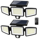 Tuffenough Solar Outdoor Lights 2500LM 210 LED Security Lights with Remote Control,3 Heads Motion Sensor Lights, IP65 Waterproof,270° Wide Angle Flood Wall Lights with 3 Modes (2 Packs)
