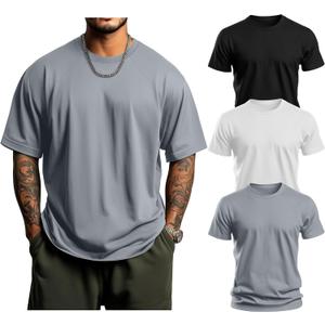 Huukeay 3 Pack Men's Big & Tall Short Sleeve Shirts, Plus Size Crew Neck Tees Basic Moisture Wicking Summer Solid Tops Size XXL