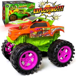 Exploding Monster Truck Toy with Explosive Crash Sounds and Lights, Smash It Up Again and Again, 8.7 Monster Truck Toys for Boys Kids Ages 3, 4-7 & Above | Toddler Toys for 3 Year Old Boys Gift (Orange)