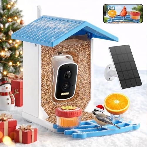 Bird Feeder with Camera, 2.5K HD Smart Bird Feeder Cam Outdoor with AI Recognition, Instant Arrival Alerts, Auto Capture Birds Videos, IP66 Waterproof Solar Powered, Ideal Gift