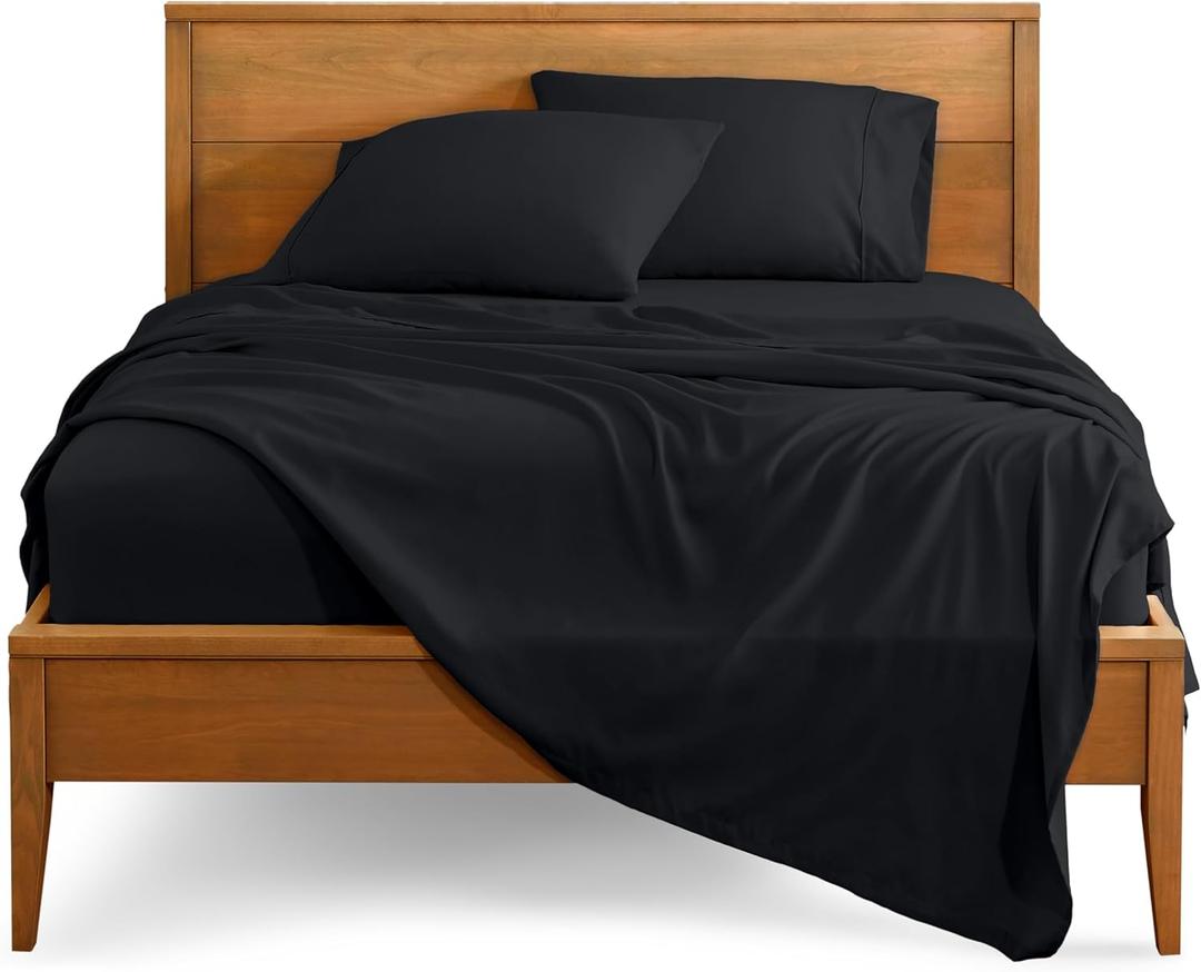 Bare Home Split King Sheet Set - 1800 Ultra-Soft Microfiber Bed Sheets - Double Brushed - Deep Pockets - Easy Fit - 5 Piece Set - Bed Sheets & Pillowcases (Split King, Black) (Split King Size, 02 - Black)