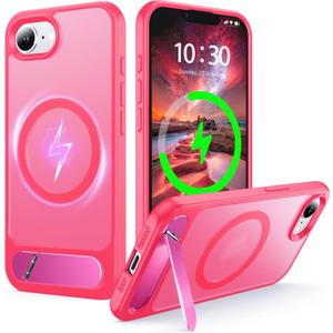 Magnetic Stand for iPhone 16e/17e Case Compatible with MagSafe [Stand & Wireless Charging 2in1] [Flush Hidden Kickstand] [Military Shockproof] Slim Translucent Matte Silicone,Rose