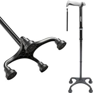 Rehand Quad Cane, Walking Cane with Ergonomic Handle Ever and Graceful 4-Pronged Base for Extra Stability, Adjustable Walking Sticks for Right or Left Handed Men & Women and Seniors (Natural Black)