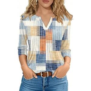 FreshNight 3/4 Lenght Sleeve Womens Tops Summer Tops for Women V Neck Blouses Dressy Casual 2025 Trendy XL