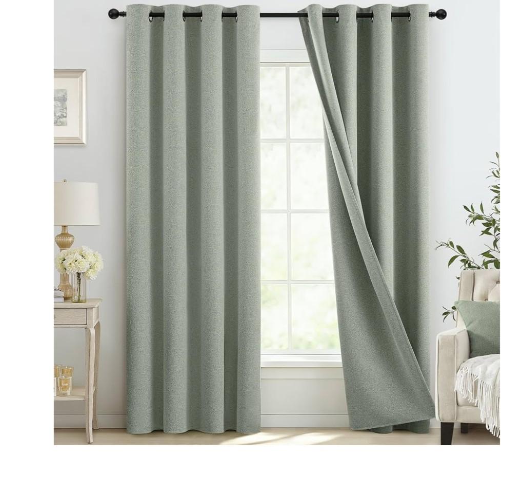 NICETOWN 100% Blackout Window Curtain Panels, Full Light Blocking Drapes for Nursery, 78-inch Drop Thermal Insulated Draperies (Greyish Green, 1 Pieces, 55-inch Wide Per Panel)