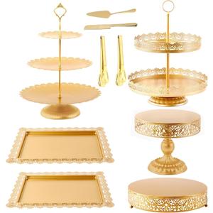 GMWD Gold Cake Stands Set Metal Dessert Display Table Cake Pedestal Tiered Cupcake Holder Donut Plate Serving Tray Decorating for Wedding Birthday Party Baby Shower Celebration (classic)