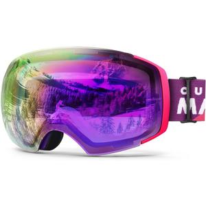 OutdoorMaster Ski Goggles PRO - Frameless, Interchangeable Lens 100% UV400 Protection Snow Goggles for Men & Women (Pinkframe Purplerevoredlens Vlt45%)