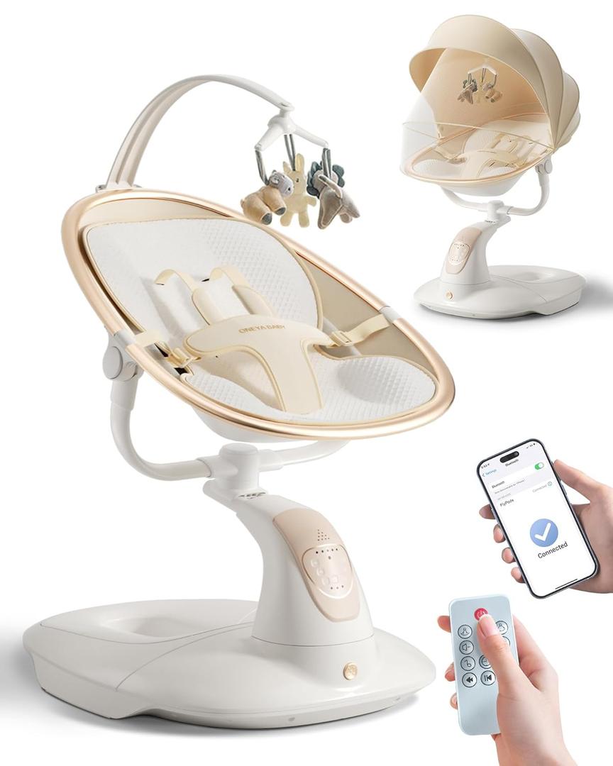 Baby Swing for Infants to Toddler, Electric Baby Swing with Sturdy Shield-Shaped Base, 180 Rotation Portable Infant Swing with 5 Speeds & 12 Lullabies for Newborn Baby Boy Girl Up to 20 lbs, White
