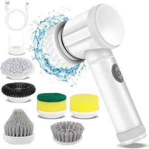 Electric Spin Scrubber - Shower Scrubber, Bathroom Scrubber Electric, for Cleaning Tub, Floor, Tile, Window, Sink, Kitchen Cleaning with 6 Electric Cleaning Brush Head (Set of 6)