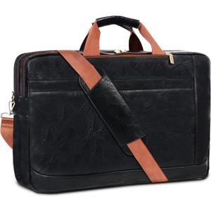 Stuery Faux Leather Messenger Bag for Men 17-17.3 Inch: Laptop Bag Briefcase Computer Handbags Shoulder Crossbody Bag with Padded Laptop Sleeve for Work College Travel, Black Brown