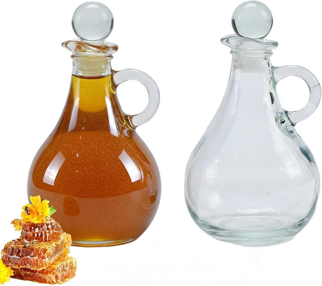 No Drip Glass Honey Dispenser 2 Pack, 14oz Honey Jar with Sealed Lid, Transparent 400ml Honey Container for Pancake, Waffle, Kitchen & Dining Table