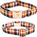 Elegant little tail Dog Collar, Fall Plaid Pet Collar Girl Boy Pet Collars Holiday Puppy Cotton with Metal Buckle Adjustable Dog Collars for X-Small Puppy