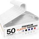 HOUSE DAY White Plastic Hangers 50 Pack, Plastic Clothes Hangers with Built-in Hooks, Durable and Strong Plastic Coat Hangers for Closet, Space Saving Clothing Hanger for Shirts, Coats, Skirt, Dress