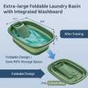12 Gallon Extra Large Washboard Basin for Hand Washing Clothes, Collapsible Laundry Tub with Built-in Washboard, Dual Drain Design, Foldable Utility Basin for Apartment, RV & Camping
