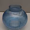 Blue Glass Vase for Tulips, Ribbed Glass Vase for Flowers, Round Flower Vases, Small Short Vases for Living Room, Office, Coffee Table, Shelf, Wedding, 6 Inches