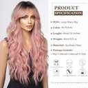 Esmee Long Wavy Pale Pink Wigs for Women Natuaral Synthetic Hair Heat Resistant Ombre Wig for Daily Party Cosplay Use