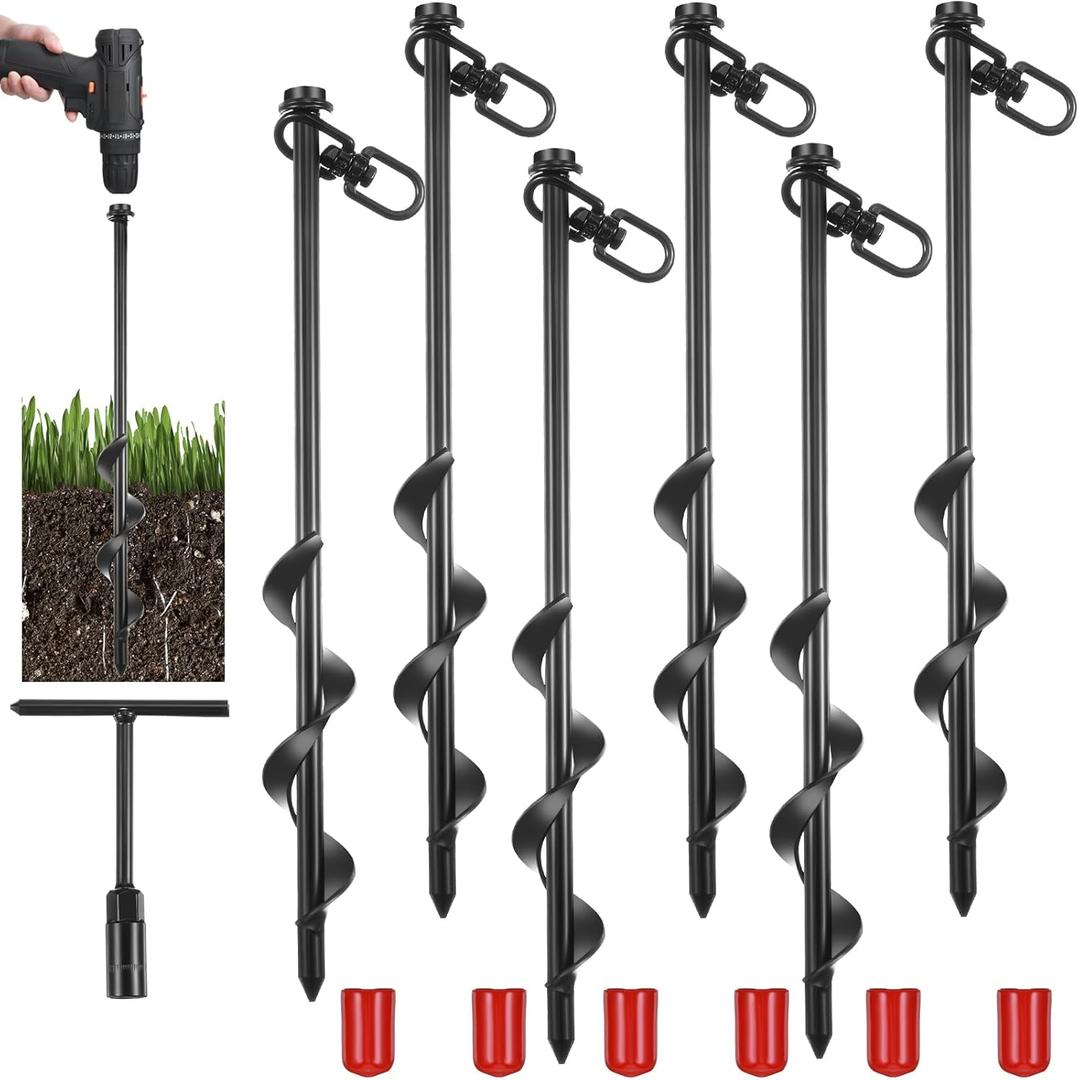 Ground Anchors Heavy Duty Tent Stakes for Swing Set Ground Anchors Screw in Kit Earth Anchors for Trampoline Camping Tent Canopy Carport Sheds Anchor Kit (6 Pcs)