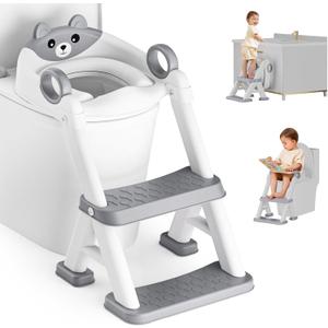 Potty Training Seat, Toddler Toilet Seat With Steps, 2 In 1 Toddler Potty Training Toilet With Splash Guard, Anti-Slip Step Stool Soft Mat, Adjust High Potty Seats For Toddlers Kids Boys Girls (Gray)