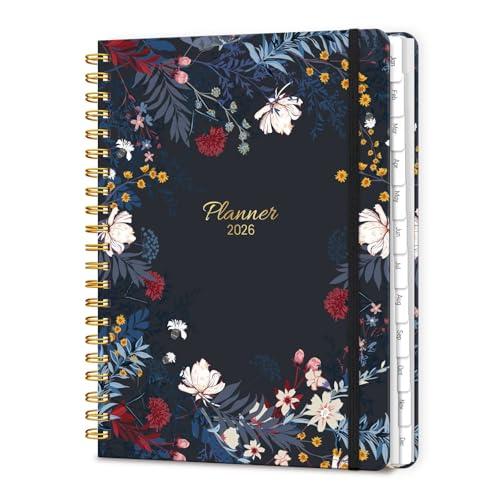 2026 Planner, A5 Weekly and Monthly Planners with Tabs, Spiral Bound Daily Calendar 2026 Planner, Agenda Organizers from Jan. to Dec., Hardcover Habit Tracker Journal 6.18" x 8.5"(Black Bloss) 2pcs