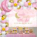 Cheereveal Twinkle Twinkle Little Star Baby Shower Decorations Girl Pink White and Gold Balloon Garland Kit Star and Moon Foil Balloons Backdrop Cake Toppers