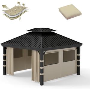 Gazebo Privacy Replacement Curtain 10' x 10', Lightbrown Universal 4-Panel Sidewalls with Zipper for Patio, Garden and Backyard (Curtain Only)