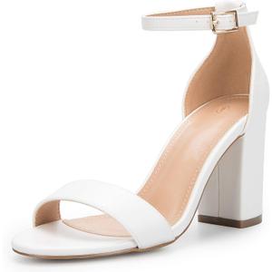 COASIS Women's Chunky Block Heels Open Toe Ankle Strap 3.5 Inch Heeled Sandals (White)