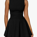 Kaximil Women's Ruffle Hem Boat Neck Mini Dress Sleeveless Ruched Corset Short Party Dresses,  Small, Black 