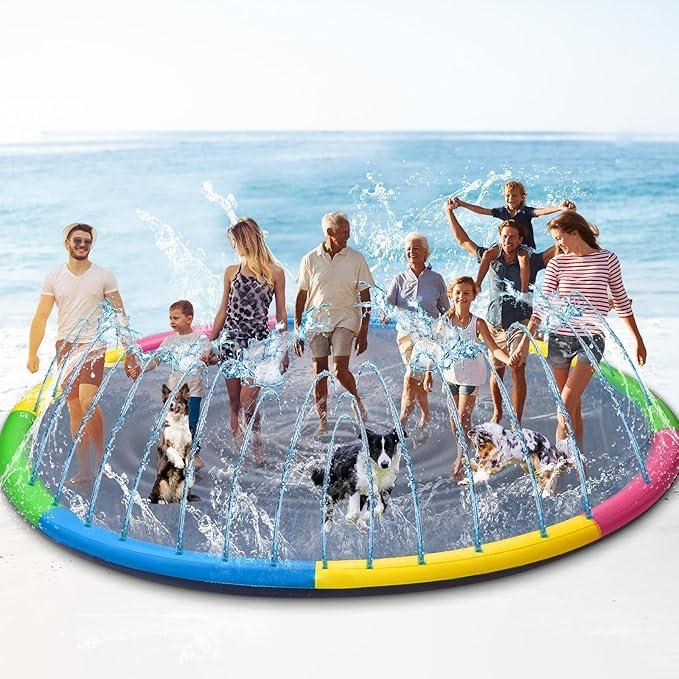 16 ft Giant Inflatable Splash Pad Extra Large 192" 2025 Update Non Slip Pad for Adults Large Dogs Pets Giant Thicken Sprinkler Pool Summer Outdoor Fun Backyard Fountain Play Mat (Bright Style)