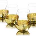 MyGift Modern Stemless Champagne Flute Glass Set of 4 Party Drinkware, Cocktails Prosecco Mimosa Glasses with Hammered Brass Plated Bottoms (Brass-Short)