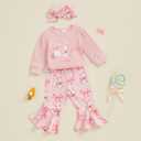 Afunbaby My First Easter Baby Girl Outfit Newborn Onesie Bow Shirt Bunny Romper Bell Botton Pants Summer Clothing Set (Pink)