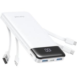 Portable Charger with Built in Cables, Portable Charger with Cords Wires Slim 10000mAh Travel Battery Pack 6 Outputs 3 Inputs 3A Fast Charging Power Bank for Samsung Google Pixel LG Moto iPhone iPad