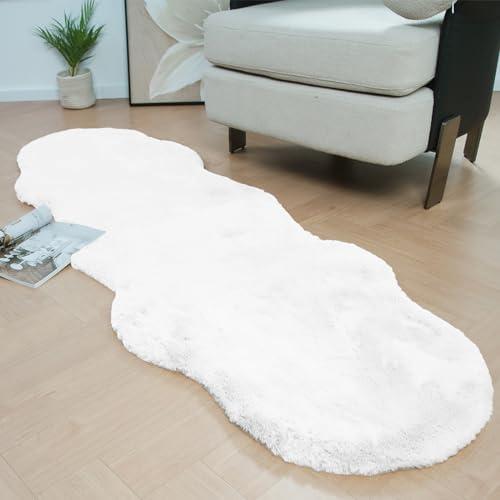 Latepis White Runner Rugs for Bedroom Soft Fuzzy Faux Sheepskin Rug 2x6 Fur Rug Non-Slip Washable Shag Rug Fluffy Carpet for Living Room Nursery Dorm