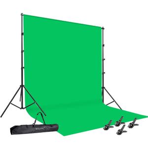 Photo Video Studio 10 x12ft 100% Cotton Muslin Chromakey Green Screen Backdrop with 8.5 x 10ft Stand Photography Background Support System Kit Clamp, Carry Bag