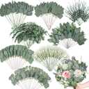 200 Pcs 8 Kinds Mixed Artificial Eucalyptus Stems Bulk Fake Silver Dollar Eucalyptus White Seeds Stems Bundle Faux Plants Greenery for DIY Bouquets Floral Arrangement Wedding Engagement Party Decor