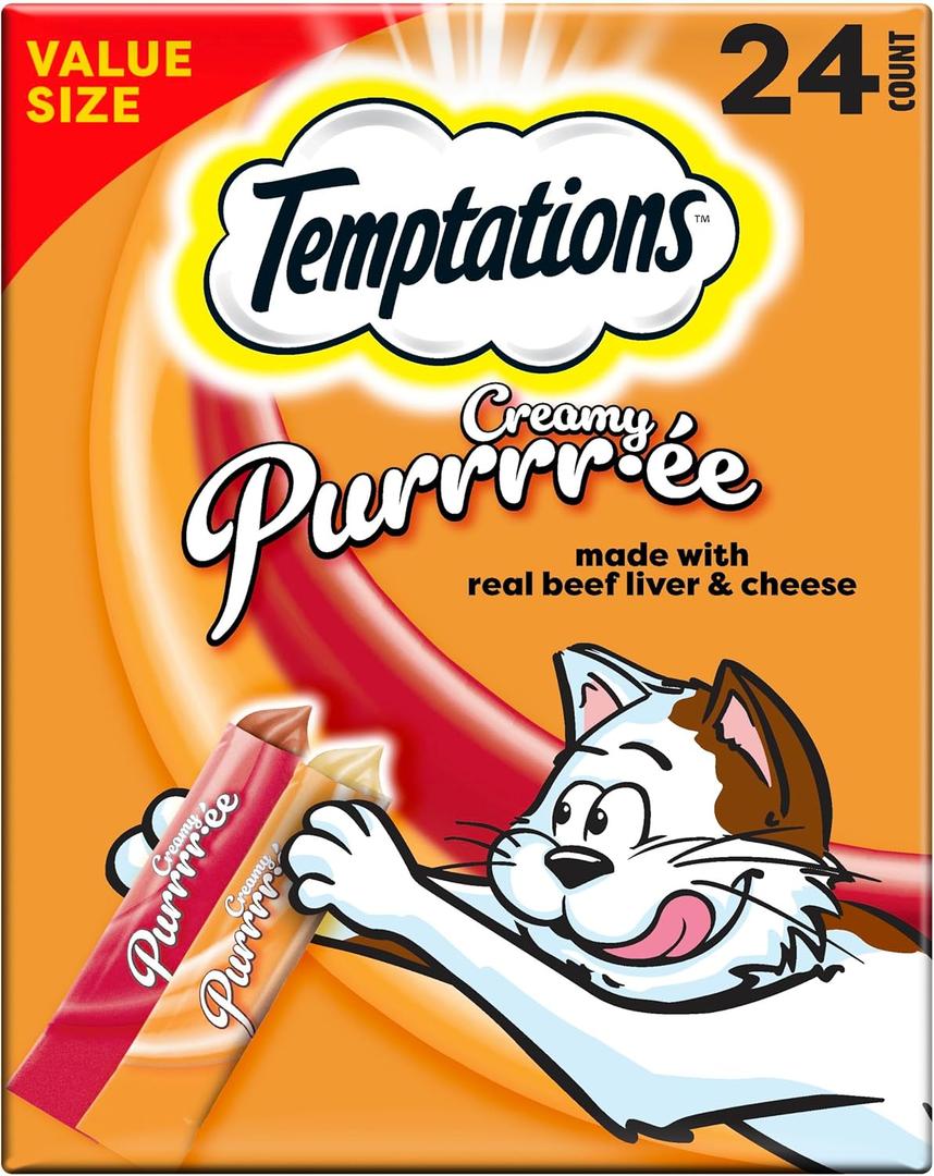 Temptations Creamy Puree Squeezable Lickable Wet Cat Treat Variety Pack, 0.42 oz. Tubes, 24 Count (EXP 02/14/27)
