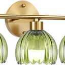 Bathroom Light Fixtures,3 Light Bathroom Vanity Light Over Mirror,Gold Wall Vanity Lights with Green Glass Shade for Bedroom Living Room Farmhouse (11-wall lamp)