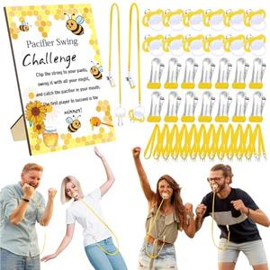Geelin 12 Sets Swing Pacifier Baby Shower Games Funny Gender Reveal Games, Include 1 Wooden Sign and 12 Plastic Pacifiers for Bridal Baby Shower Gender Reveal Party Women Men(Bee,Yellow)