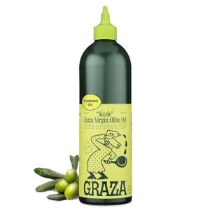 Graza Sizzle Extra Virgin Olive Oil, Cooking Oil - High Polyphenol Peak Harvest EVOO Cooking Oil in a Squeeze Bottle - Single Origin Olive Oils from Spain - 25.3 Fl Oz (750ml) (EXP 04/13/28)