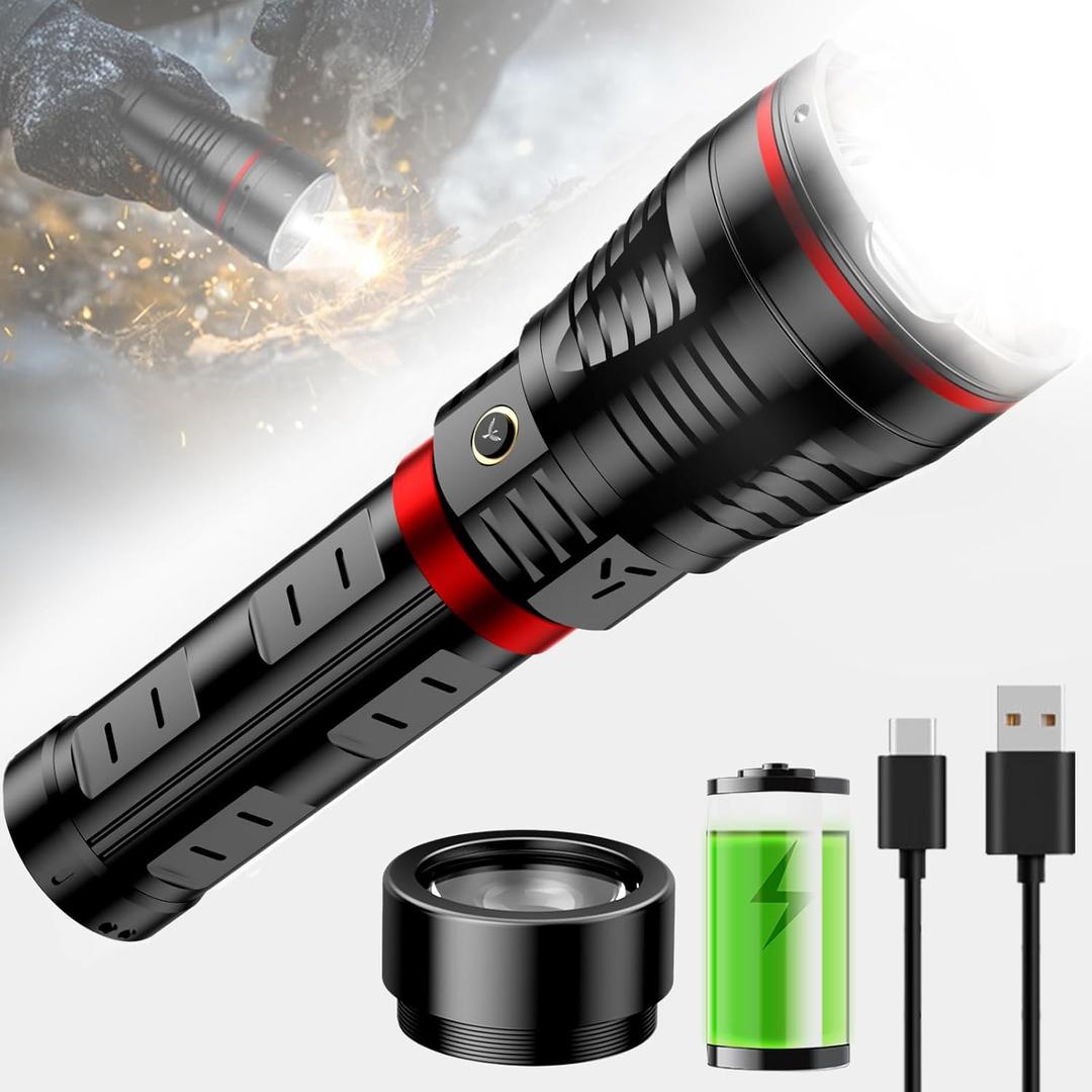 SKYFIRE Brightest Flashlights High Lumens with Ignition Lens,20000mAh Super Bright Rechargeable Flashlight with Shoulder Straps, Led Tactical Flash Light for Camping, Outdoor Essentials & Home Emergencies