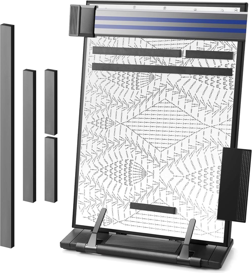 Flutesan Knitting Pattern Holder with 4 Replacement Magnets Knitting Chart Keeper Black Magnetic Cross Stitch Supplies and Accessories Cross Stitch Pattern Holder for Crochet, 13.78 x 8.27 Inch