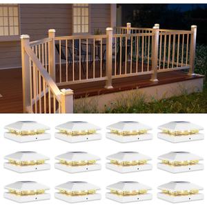 VOLISUN 4x4 Solar Post Cap Light 12pack,Solar Fence - Cap Lights Outdoor Waterproof for Wooden/Vinyl Post,White Deck Post Cap Light Solar Powered with Warm White for Garden/Patio/Porch
