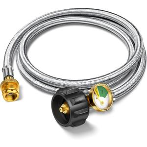 6FT Propane Hose Adapter 1lb to 20lb with Gauge, Propane Tank Adapter Hose 20 lb to 1 lb, Propane Tank Hose, Propane Grill Hose Fit for Weber Q Grill, Coleman Camping Stove, Mr Buddy Heater