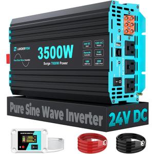 3500W Pure Sine Wave Inverter 24V DC to 120V AC for RV, Truck, Home, Off-Grid, Solar Power Inverter with 3 AC Outlet, 30W Type-C, 5V/3.1A USB, Hardwire Port, 15FT Remote Control, Surge 7000W