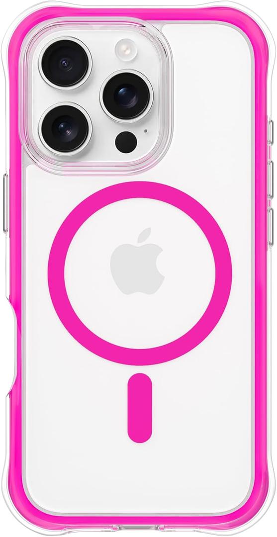 ORNARTO Air Case for iPhone 16 Pro Clear, Compatible with MagSafe, Military-Grade Drop Protection Cover with Built-in Air, Hot Pink