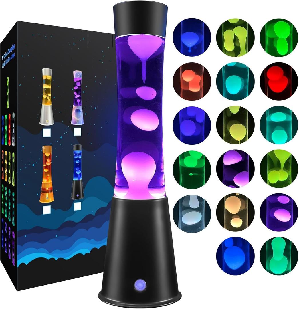 17-Color Changing Liquid Motion Lamp with Remote & Auto Shut-off, Soothing Mood Lamp for Bedroom, Office & Home Decor, 15.5 Inch Large LED Night Light, Unique Gift for Kids,Valentines, Teens & Adults (Jet Black)